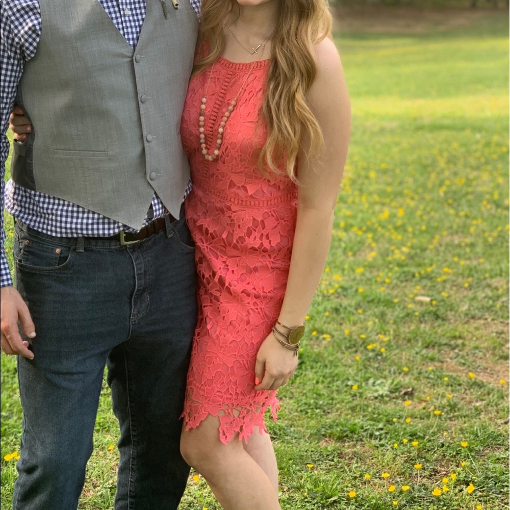 Coral lace dress